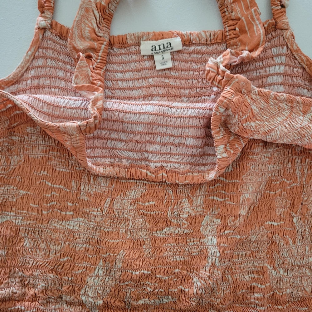 A.N.A Smocked Ruffle Strap Top Size Small Peach Color ❤️ - Picture 2 of 5